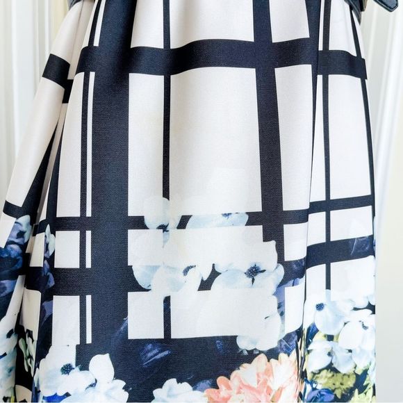 Jessica Simpson 2 Black White Unique Plaid Design Colorful Floral Bottom w/ Belt - Picture 7 of 16